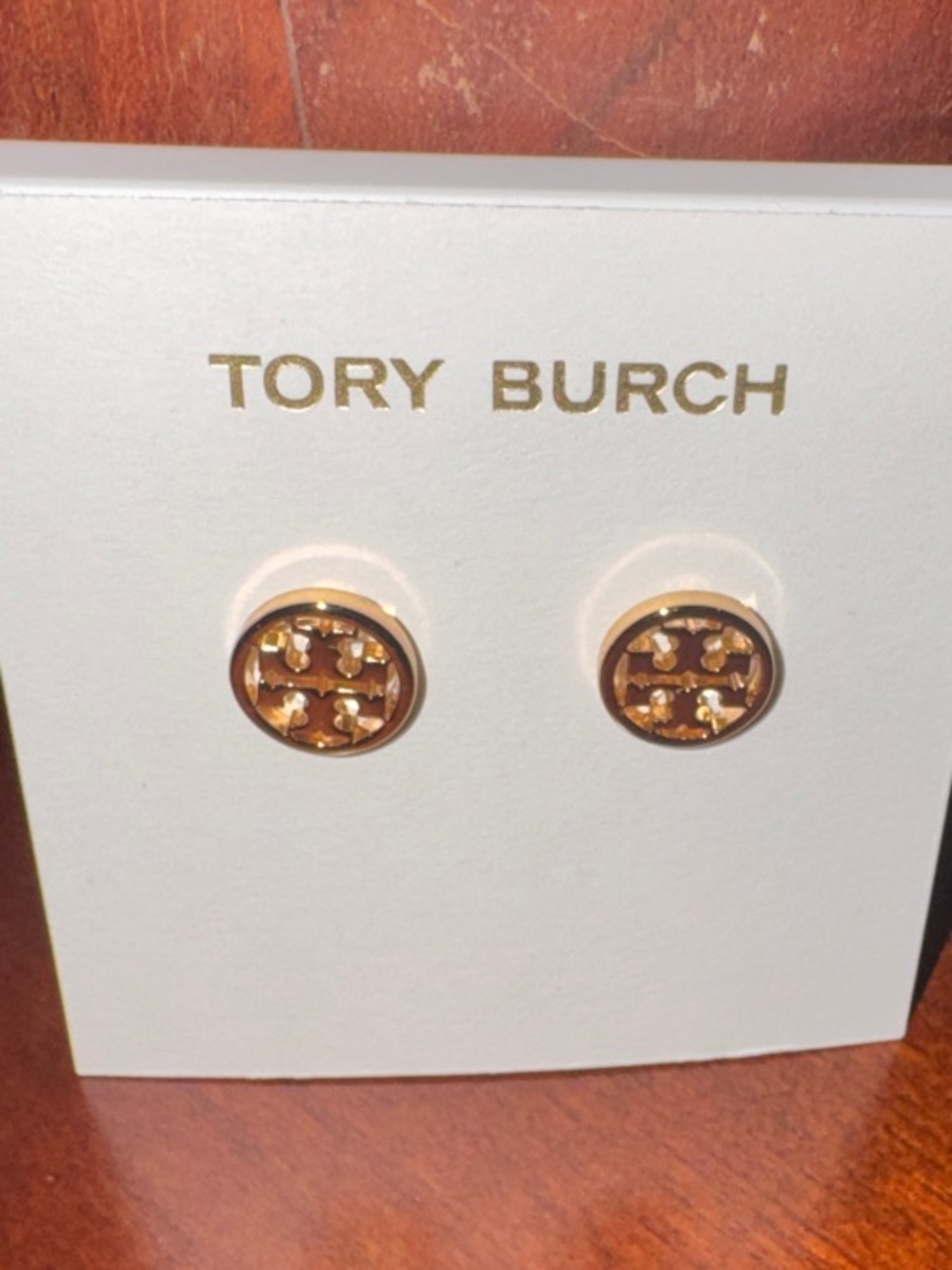 Tory Burch Gold-Tone Round Logo Stud Earrings